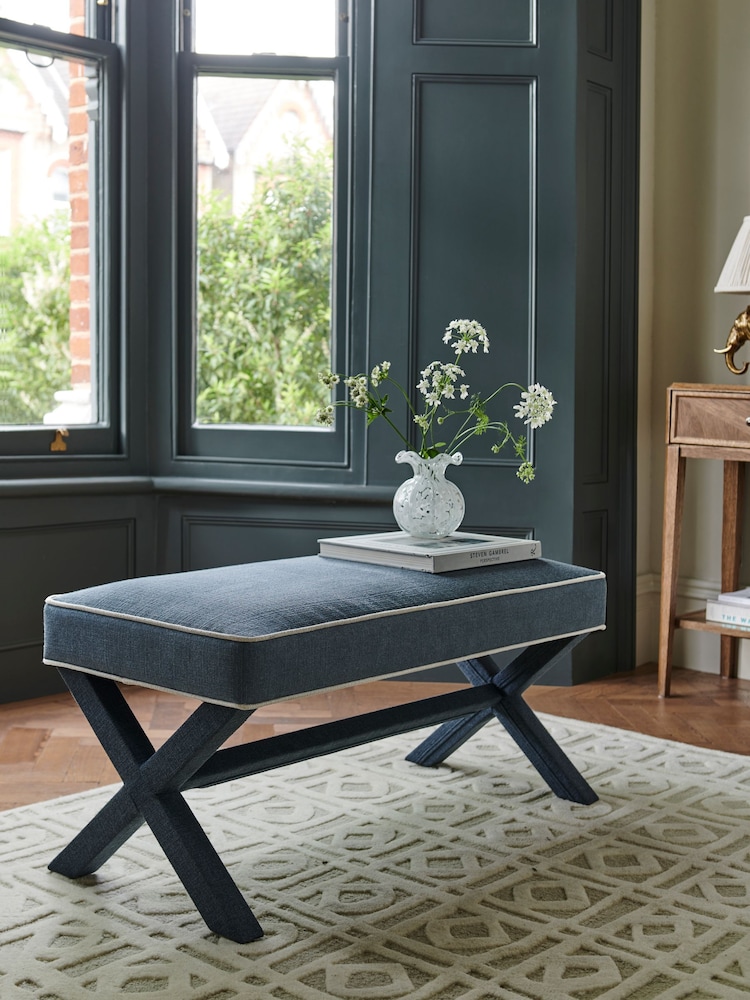 Nina Campbell Clabon Indigo Blue Rosebury Bench - Image 2 of 7