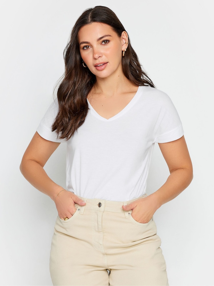 Blanco - Camiseta con cuello de pico PREMIUM de Long Tall Sally - Imagen 1 de 4 Blanco - Camiseta con cuello de pico PREMIUM de Long Tall Sally - Imagen 1 de 4