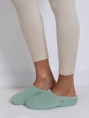 Totes Green Isotoner Popcorn Terry Mules Slippers - Image 1 of 5