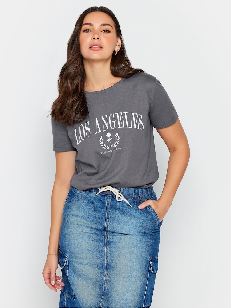Long Tall Sally Grey 100% Cotton Stripe Crew Neck T-Shirt - Image 1 of 4