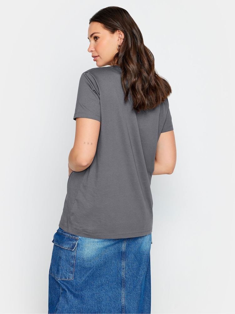 Long Tall Sally Grey 100% Cotton Stripe Crew Neck T-Shirt - Image 2 of 4