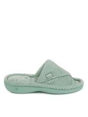 Totes Green Ladies Isotoner Popcorn Turnover Open Toe Slippers - Image 2 of 5