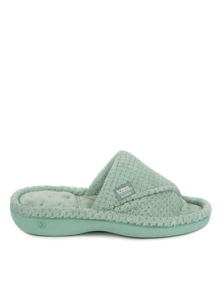 Totes Green Ladies Isotoner Popcorn Turnover Open Toe Slippers - Image 2 of 5