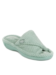 Totes Green Ladies Isotoner Popcorn Turnover Open Toe Slippers - Image 3 of 5