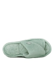 Totes Green Ladies Isotoner Popcorn Turnover Open Toe Slippers - Image 4 of 5