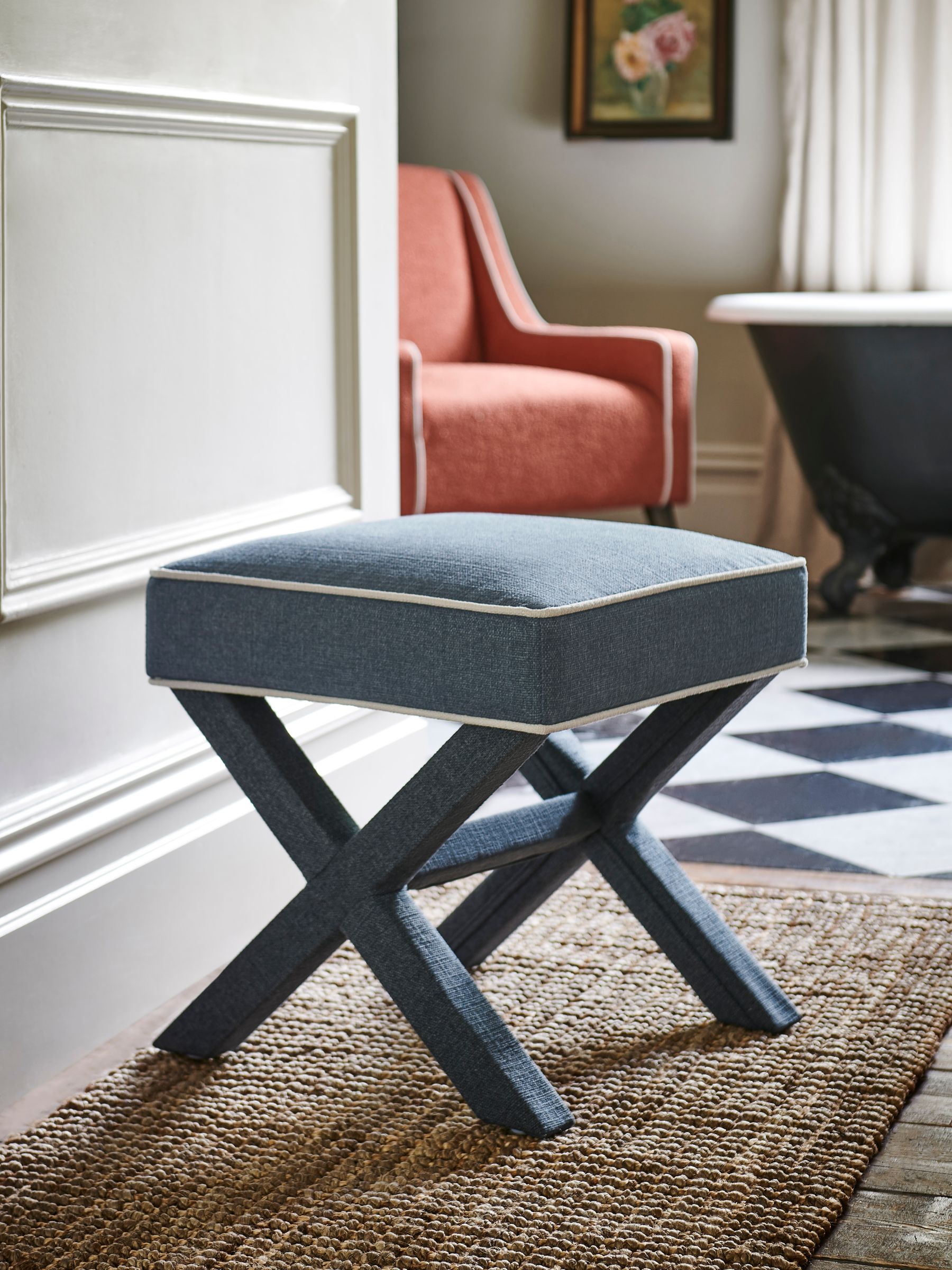 Buy Nina Campbell Clabon Indigo Blue Rosebury Footstool from the