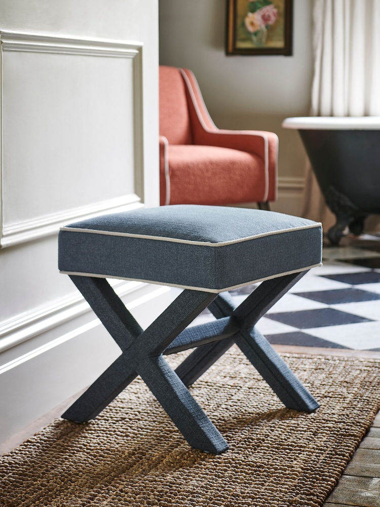 Nina Campbell Clabon Indigo Blue Rosebury Footstool - Image 1 of 8