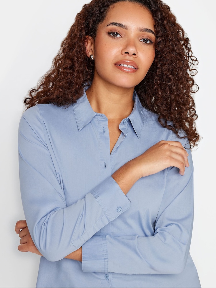 M&Co Blue White Cotton Poplin Long Sleeve Shirt - Image 4 of 4