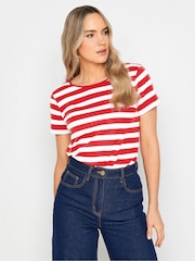 Long Tall Sally Red 100% Cotton Stripe Crew Neck T-Shirt - Image 1 of 4