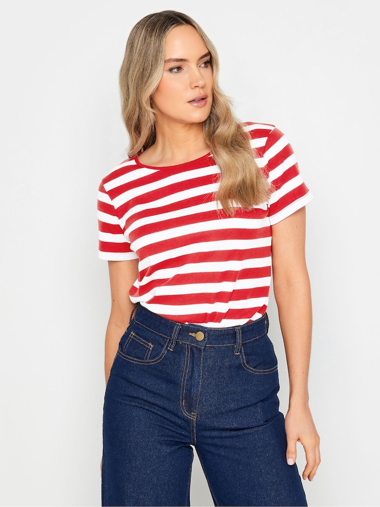 Long Tall Sally Red 100% Cotton Stripe Crew Neck T-Shirt - Image 1 of 4