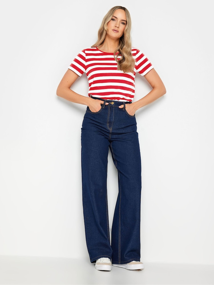 Long Tall Sally Red 100% Cotton Stripe Crew Neck T-Shirt - Image 2 of 4