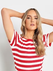 Long Tall Sally Red 100% Cotton Stripe Crew Neck T-Shirt - Image 4 of 4