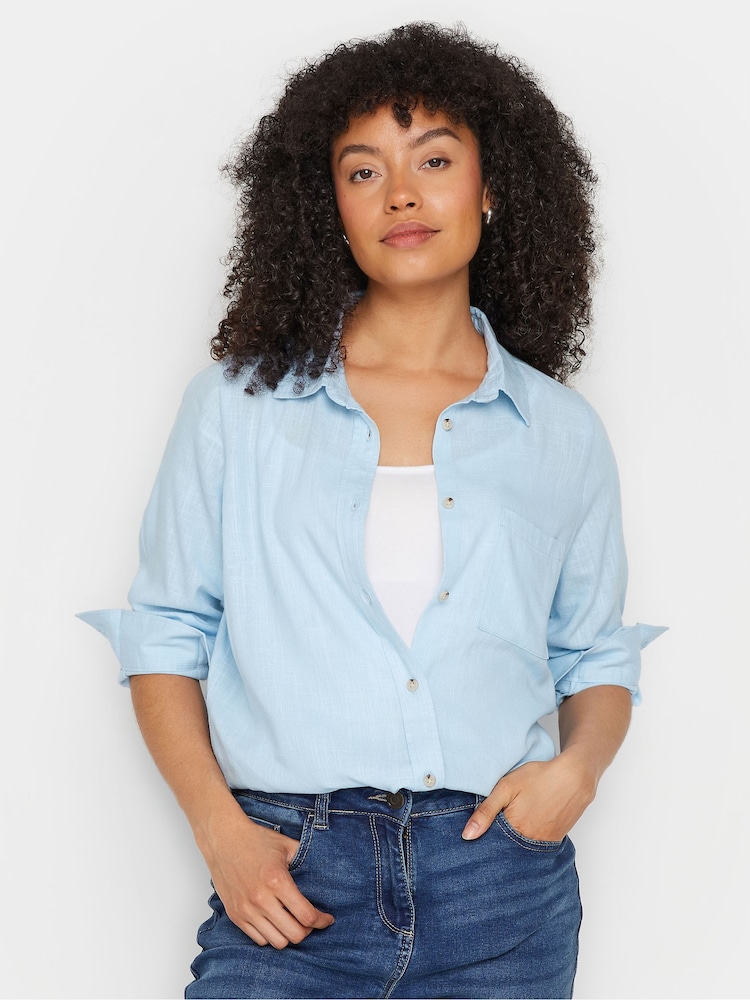 M&Co Blue Linen Button Up Shirt - Image 1 of 5