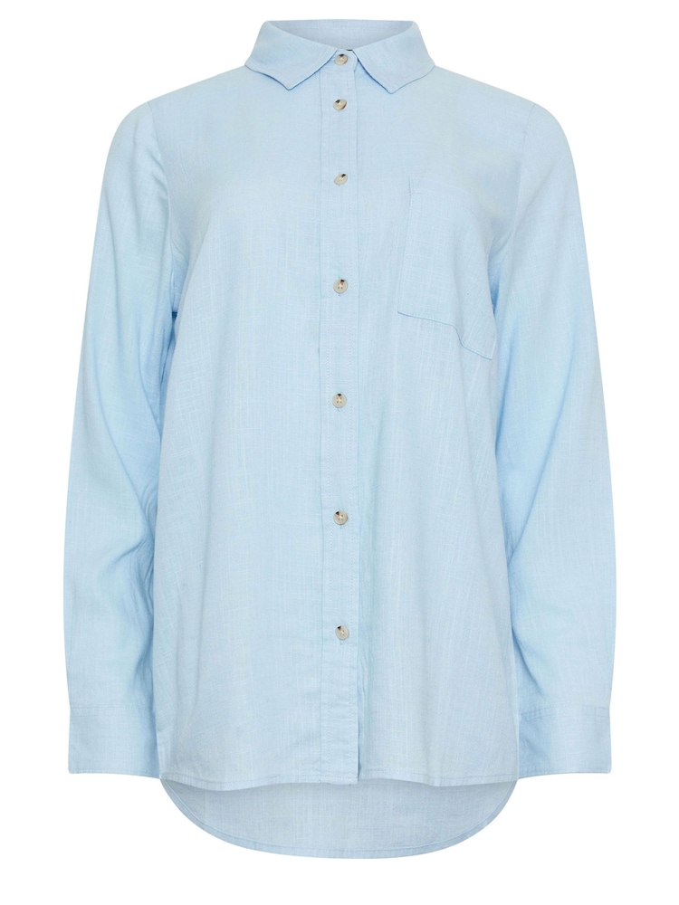 M&Co Blue Linen Button Up Shirt - Image 5 of 5