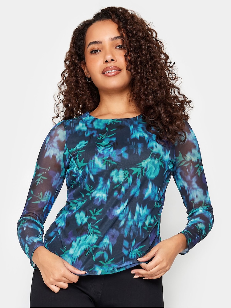 Blau - M&Co Mesh Long Sleeve Top - Bild 1 von 4