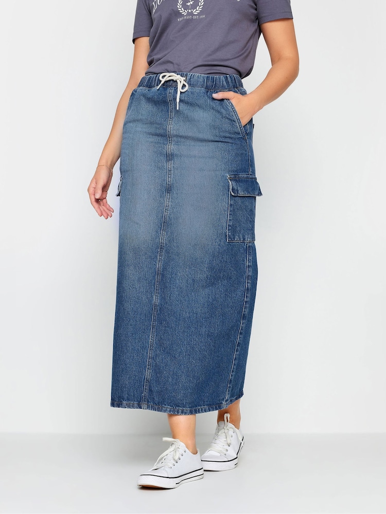 Long Tall Sally Blue 100% Cotton Denim Tie Waist Maxi Skirt - Image 1 of 4