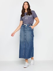 Long Tall Sally Blue 100% Cotton Denim Tie Waist Maxi Skirt - Image 3 of 4