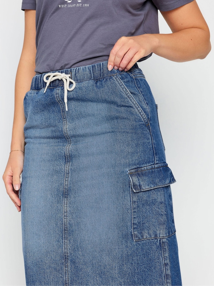 Long Tall Sally Blue 100% Cotton Denim Tie Waist Maxi Skirt - Image 4 of 4