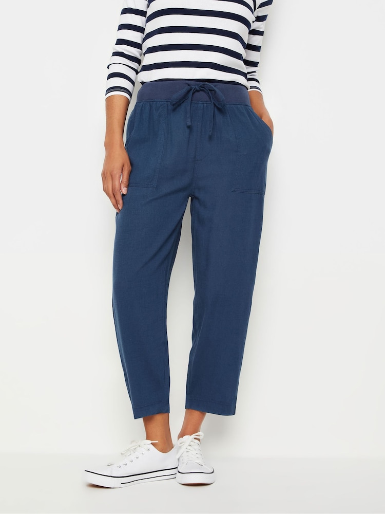M&Co Blue Petite Linen Cropped Trousers - Image 1 of 5