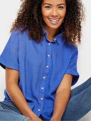 M&Co Blue Orange Short Sleeve Linen Shirt - Image 4 of 5