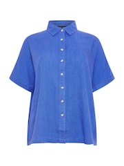 M&Co Blue Orange Short Sleeve Linen Shirt - Image 5 of 5