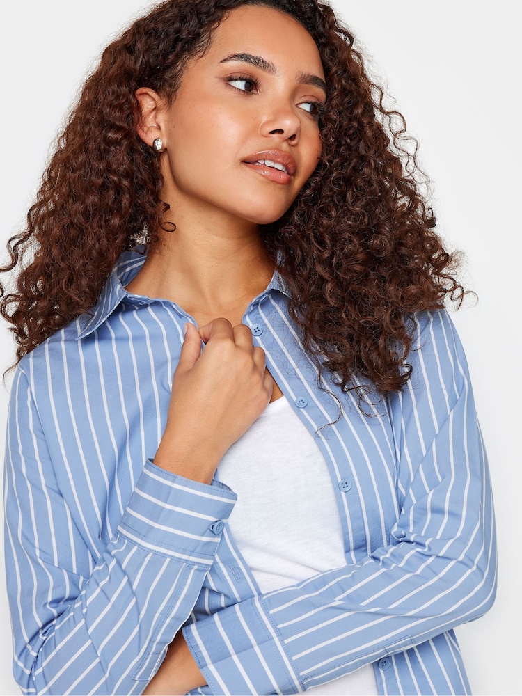 M&Co Blue & White Striped Cotton Poplin Shirt - Image 4 of 4