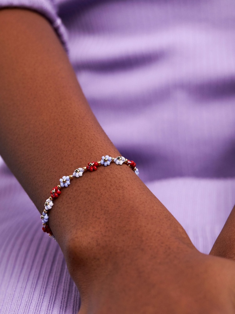 Estella Bartlett Gold Red, Blue Daisy Chain Bracelet - Image 2 of 3
