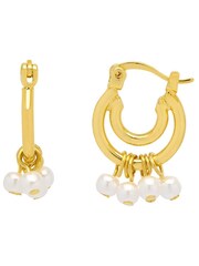 Estella Bartlett Gold Double Hoop Drop Pearl Earrings - Image 1 of 3