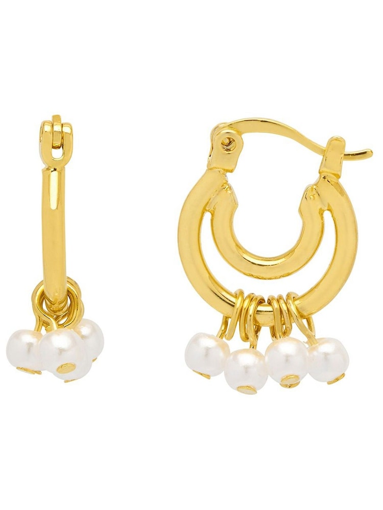 Estella Bartlett Gold Double Hoop Drop Pearl Earrings - Image 1 of 3