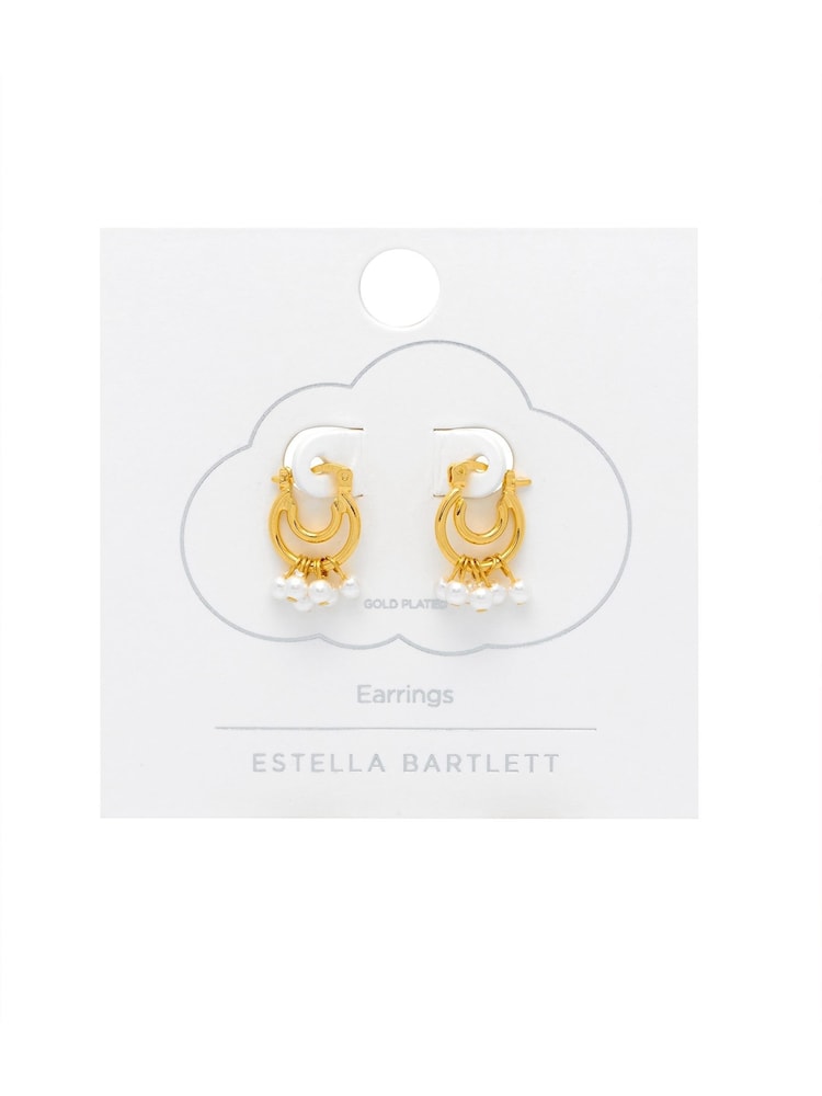 Estella Bartlett Gold Double Hoop Drop Pearl Earrings - Image 2 of 3