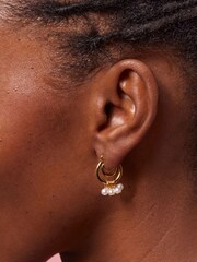 Estella Bartlett Gold Double Hoop Drop Pearl Earrings - Image 3 of 3