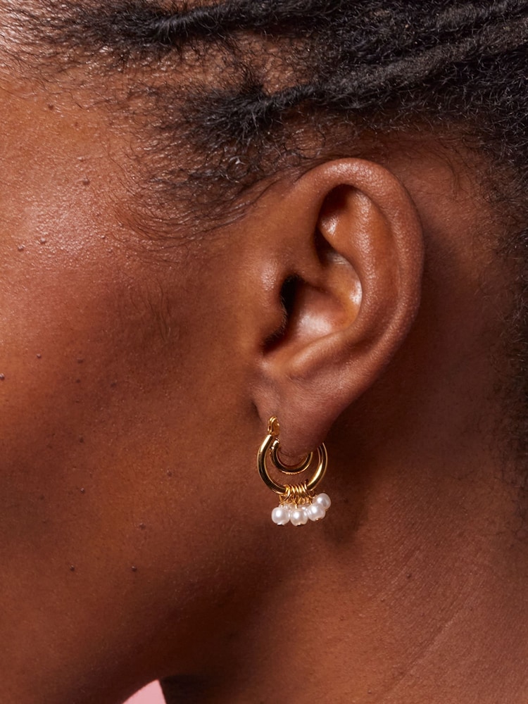 Estella Bartlett Gold Double Hoop Drop Pearl Earrings - Image 3 of 3