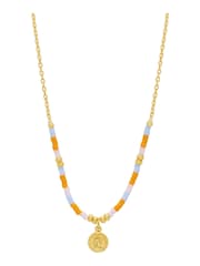 Estella Bartlett Gold Orange, Blue Miyuki beaded Coin Necklace - Image 1 of 3