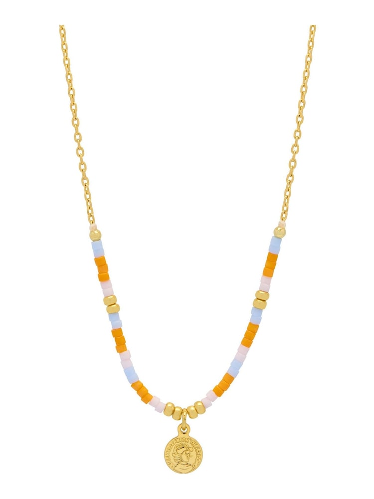 Estella Bartlett Gold Orange, Blue Miyuki beaded Coin Necklace - Image 1 of 3