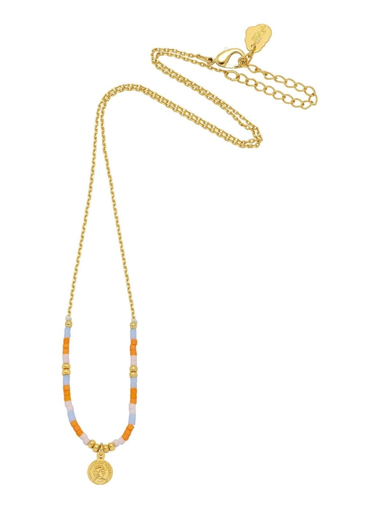 Estella Bartlett Gold Orange, Blue Miyuki beaded Coin Necklace - Image 2 of 3