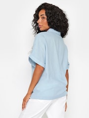 M&Co Blue Petite Short Sleeve Linen Button Shirt - Image 3 of 5