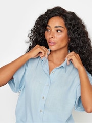 M&Co Blue Petite Short Sleeve Linen Button Shirt - Image 4 of 5