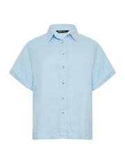 M&Co Blue Petite Short Sleeve Linen Button Shirt - Image 5 of 5
