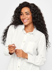 M&Co White M&Co Petite Linen Long Sleeve Shirt - Image 4 of 5