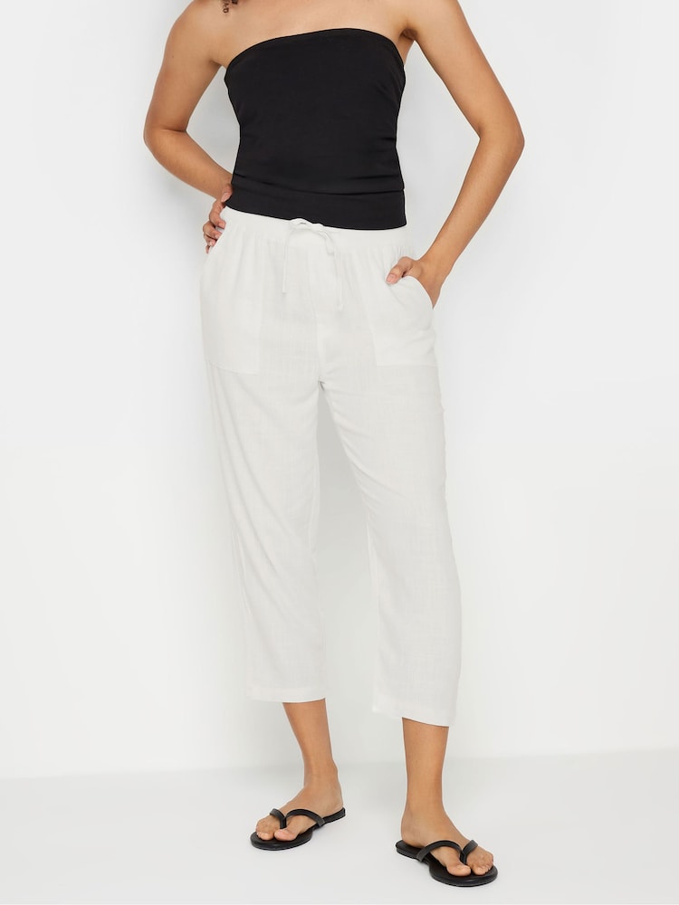 M&Co White Petite Linen Cropped Trousers - Image 1 of 5