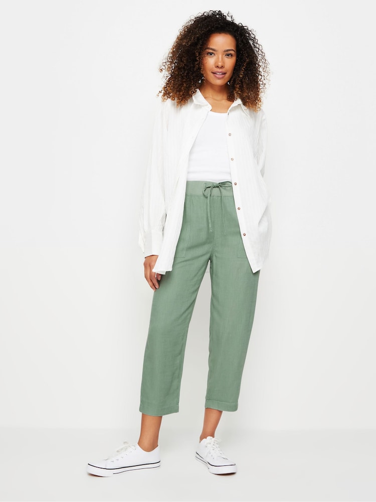 M&Co Green Petite Linen Cropped Trousers - Image 2 of 5