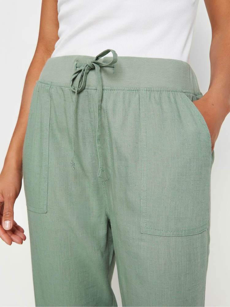 M&Co Green Petite Linen Cropped Trousers - Image 4 of 5
