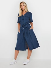 M&Co Blue Petite Linen Shirt Dress - Image 1 of 5