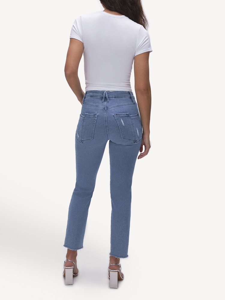 Good American Blue Straight Split Pocket 100% Cotton Jeans - Image 5 of 5