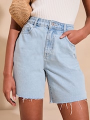 Lipsy Light Wash Navy Blue Denim Bermuda Shorts - Image 1 of 4