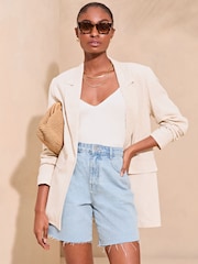 Lipsy Light Wash Navy Blue Denim Bermuda Shorts - Image 4 of 4