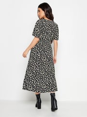 PixieGirl Petite Black Ditsy Floral Print Button Front Midi Tea Dress - Image 2 of 5