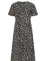 PixieGirl Petite Black Ditsy Floral Print Button Front Midi Tea Dress - Image 5 of 5