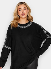 Yours Curve Black Studded Batwing Jumper - Image 1 of 4