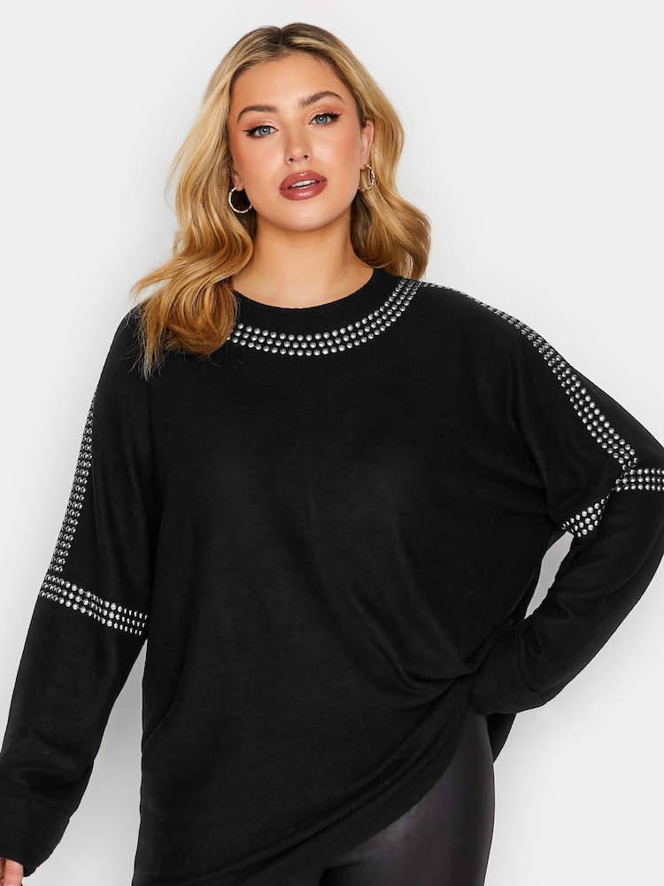 Yours Curve Black Studded Batwing Jumper - Image 1 of 4